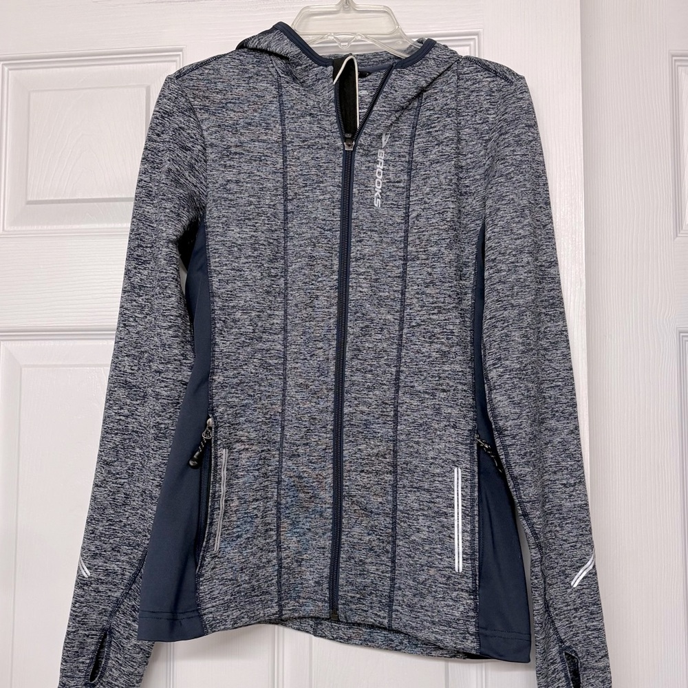 Brooks Running Full Zip Navy Blue Hooded Jacket Sz XS